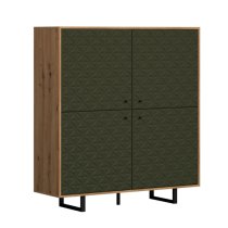 Sion Wooden Highboard With 4 Dark Green Doors In Artisan Oak