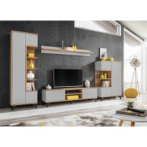 Barrie Wooden TV Stand With 2 Flap Doors In Matt Grey