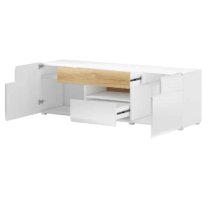 Torino High Gloss TV Stand In White And San Remo Oak And LED