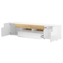 Torino High Gloss TV Stand Wide In White And San Remo Oak And LED