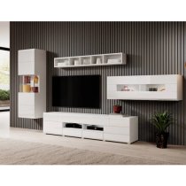 Torino High Gloss TV Stand Wide In White With LED