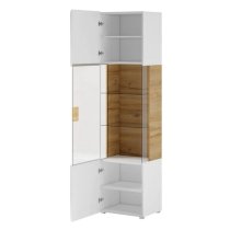 Torino High Gloss Display Cabinet 1 Door In White Oak With LED