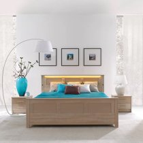 Canton Wooden Double Bed In Sonoma Oak And LED