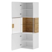 Torino High Gloss Display Cabinet Wall In White Oak With LED