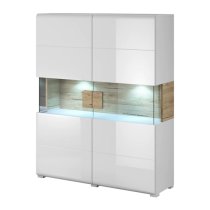 Torino High Gloss Highboard With 2 Doors In White Oak And LED