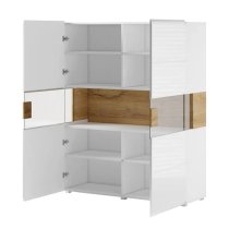 Torino High Gloss Highboard With 2 Doors In White Oak And LED