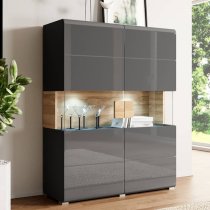 Torino High Gloss Highboard With 2 Doors In Grey Oak And LED