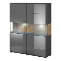 Torino High Gloss Highboard With 2 Doors In Grey Oak And LED