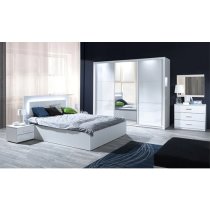 Senoia High Gloss Ottoman King Size Bed In White With LED