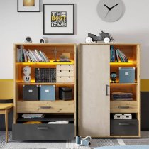 Quincy Kids Wooden Storage Cabinet In Artisan Oak And LED