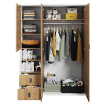 Minot Kids Wooden Wardrobe With 3 Doors In Natural Hickory Oak