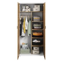 Minot Kids Wooden Wardrobe With 2 Doors In Natural Hickory Oak