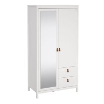 Barcila Mirrored Wooden Wardrobe 2 Doors 2 Drawers In White