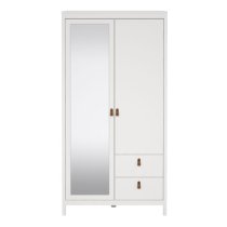 Barcila Mirrored Wooden Wardrobe 2 Doors 2 Drawers In White