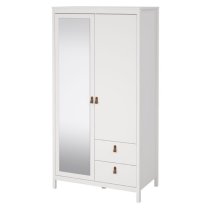 Barcila Mirrored Wooden Wardrobe 2 Doors 2 Drawers In White