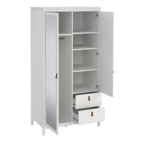 Barcila Mirrored Wooden Wardrobe 2 Doors 2 Drawers In White