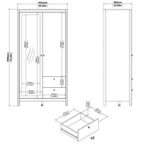 Barcila Mirrored Wooden Wardrobe 2 Doors 2 Drawers In White