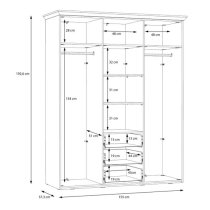 Iloppa Mirrored Wardrobe With 3 Doors In Nelson Oak And Snowy Oak