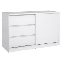 Nakou High Gloss Sideboard 1 Sliding Door 3 Drawers In White