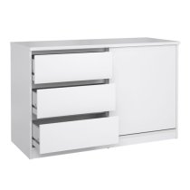 Nakou High Gloss Sideboard 1 Sliding Door 3 Drawers In White