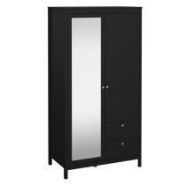 Macron Mirrored Wooden Wardrobe 2 Doors 2 Drawers In Black