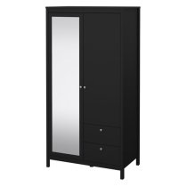 Macron Mirrored Wooden Wardrobe 2 Doors 2 Drawers In Black