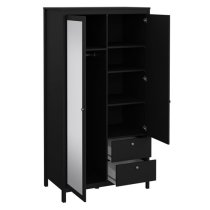 Macron Mirrored Wooden Wardrobe 2 Doors 2 Drawers In Black