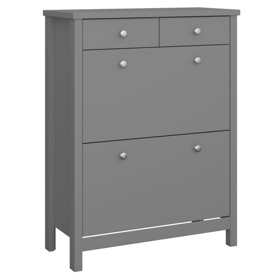 Trams Shoe Storage Cabinet 2 Flap Doors 2 Drawers In Grey