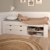 Satria Kids Wooden Single Bed With Storage Guest Bed In Brown