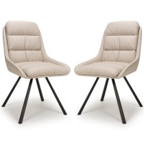 Addis Cream Leather Dining Chairs With Black Legs In Pair