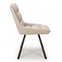 Addis Cream Leather Dining Chairs With Black Legs In Pair