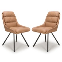 Addis Tan Leather Dining Chairs With Black Legs In Pair