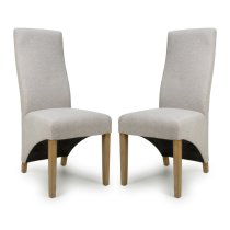 Basrah Natural Fabric Dining Chairs With Oak Legs In Pair