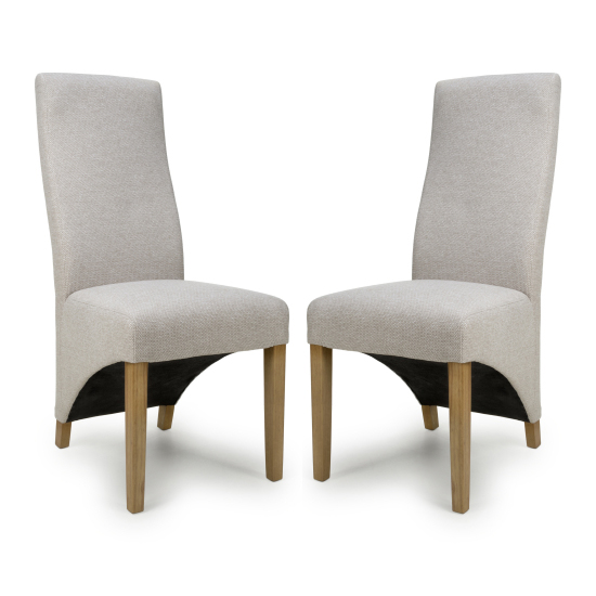 Basrah Natural Fabric Dining Chairs With Oak Legs In Pair