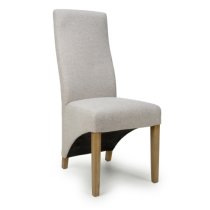 Basrah Natural Fabric Dining Chairs With Oak Legs In Pair