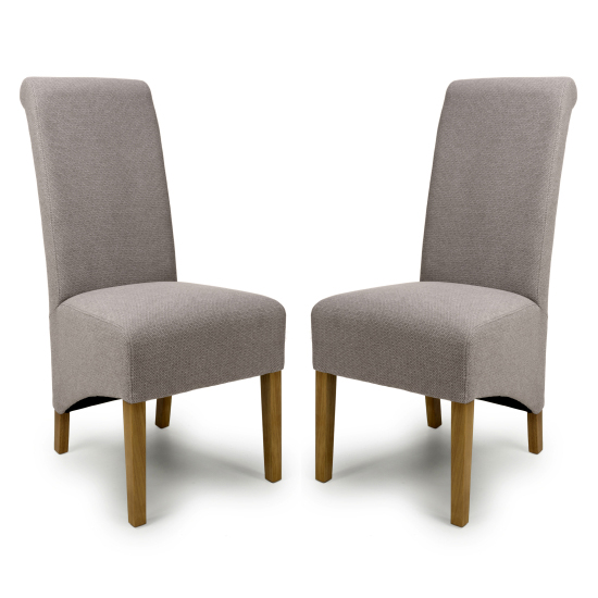 Kyoto Mocha Fabric Dining Chairs With Oak Legs In Pair