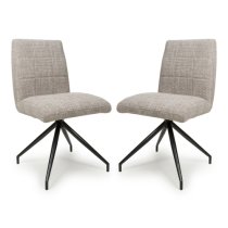 Legain Oatmeal Fabric Dining Chairs With Black Legs In Pair