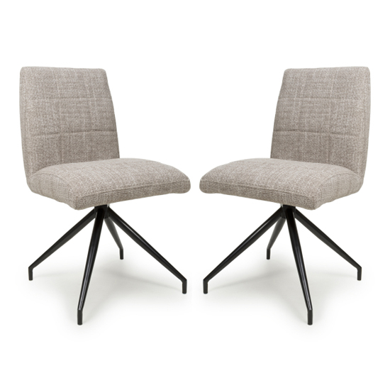 Legain Oatmeal Fabric Dining Chairs With Black Legs In Pair