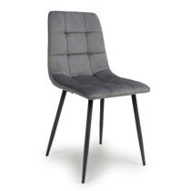 Massa Grey Velvet Dining Chairs With Black Legs In Pair