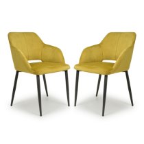 Narva Lime Gold Velvet Dining Chairs With Black Legs In Pair