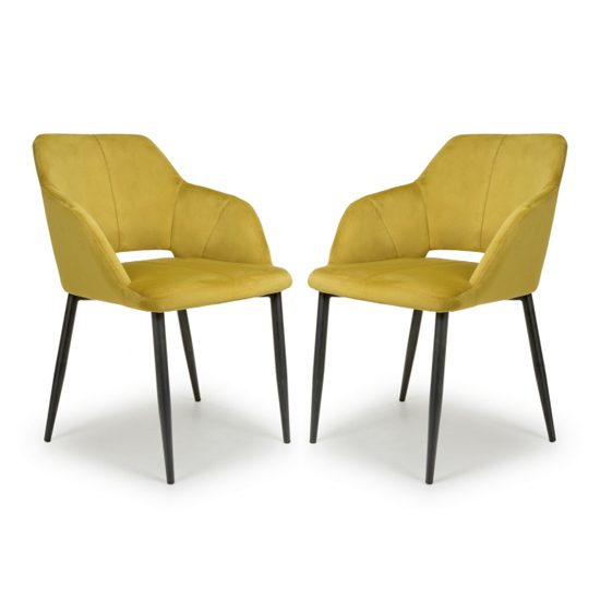 Narva Lime Gold Velvet Dining Chairs With Black Legs In Pair