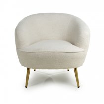 Liege Fabric Tub Chair With Gold Legs In Vanilla White