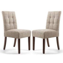 Mendoza Oatmeal Fabric Dining Chairs With Walnut Legs In Pair