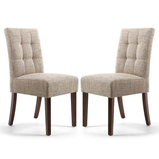 Mendoza Oatmeal Fabric Dining Chairs With Walnut Legs In Pair