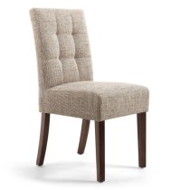 Mendoza Oatmeal Fabric Dining Chairs With Walnut Legs In Pair