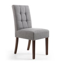 Mendoza Steel Grey Fabric Dining Chairs With Walnut Legs In Pair