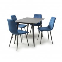 Modico Small Grey Ceramic Dining Table With 4 Leuven Blue Chairs