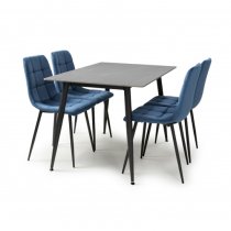 Modico Small Grey Ceramic Dining Table With 4 Massa Blue Chairs