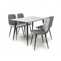 Modico 1.2m White Ceramic Dining Table With 4 Massa Grey Chairs