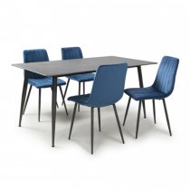 Modico Large Grey Ceramic Dining Table With 4 Leuven Blue Chairs